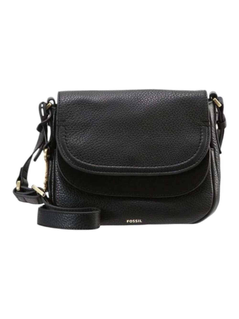 Fossil Peyton Double Flap Leather Suede Crossbody Purse in Black